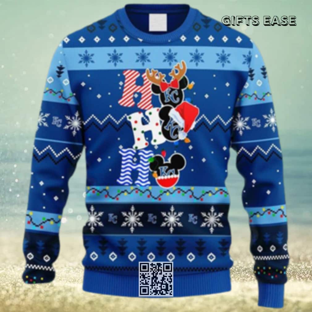 Blue MLB Kansas City Royals Ugly Christmas Sweater HoHoHo Mickey Blue MLB Kansas City Royals Ugly Christmas Sweater HoHoHo Mickey