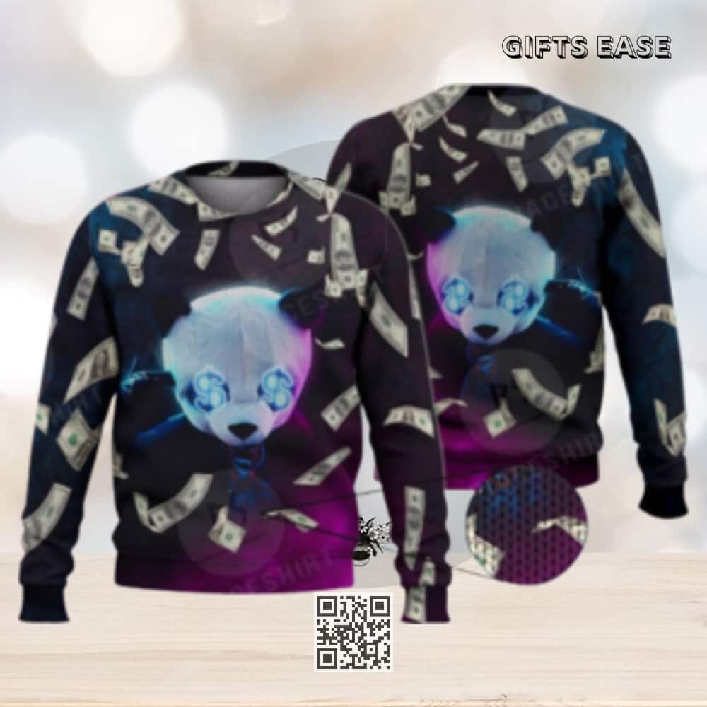 Funny Black Money Panda Ugly Christmas Sweater Funny Black Money Panda Ugly Christmas Sweater