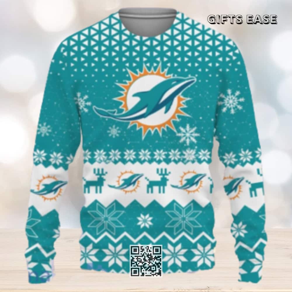 NFL Miami Dolphins Ugly Christmas Sweater Snowflake Pattern