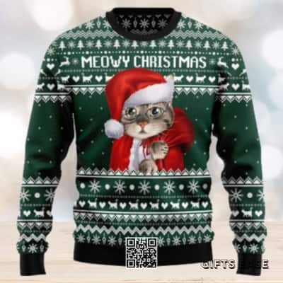 Santa Cat Ugly Christmas Sweater Meowy Christmas