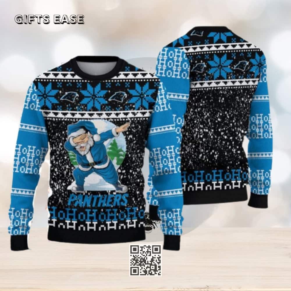 NFL Carolina Panthers Ugly Christmas Sweater Hohohoho Snowflake Pattern