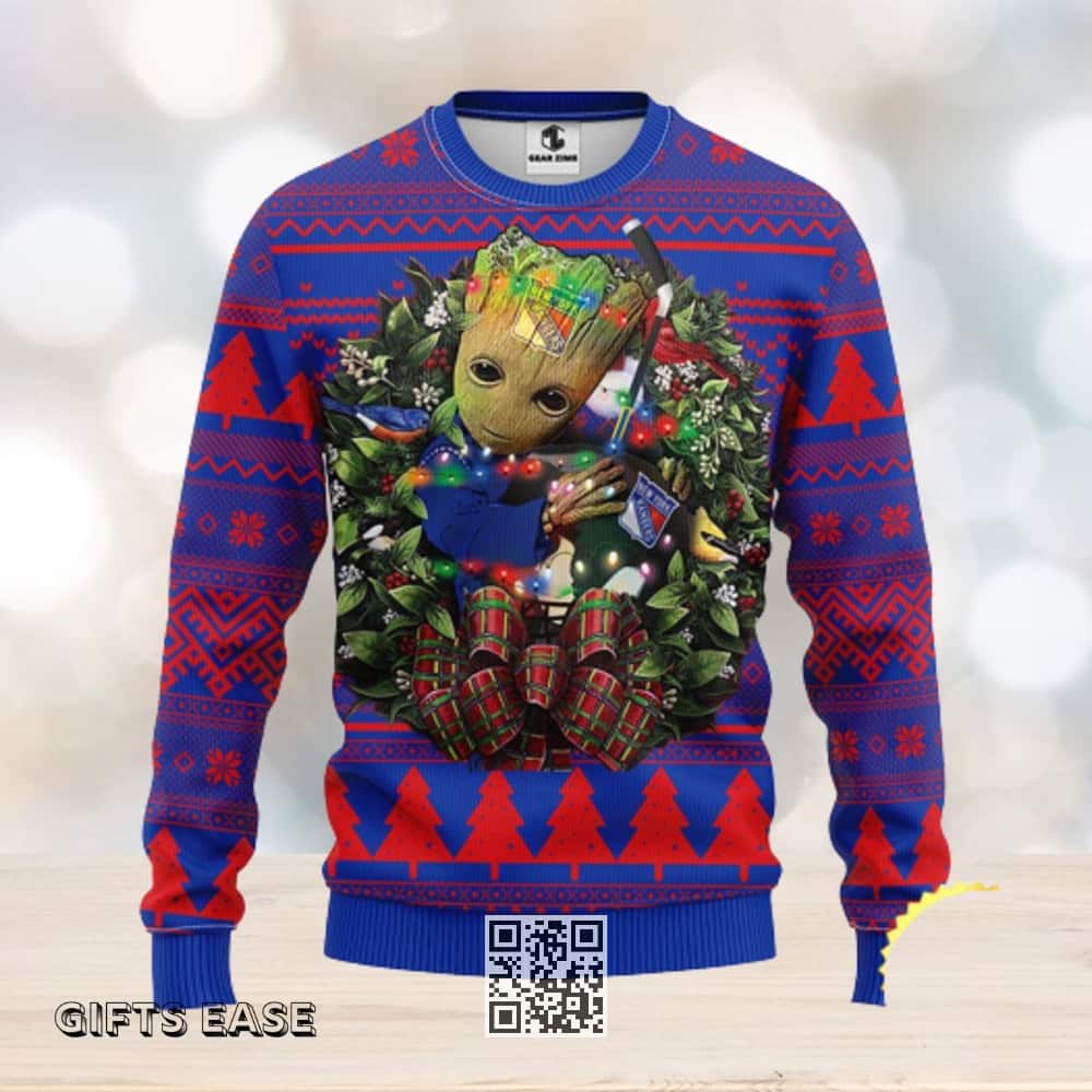 Groot Loves NFL New York Rangers Ugly Christmas Sweater Winter Gift