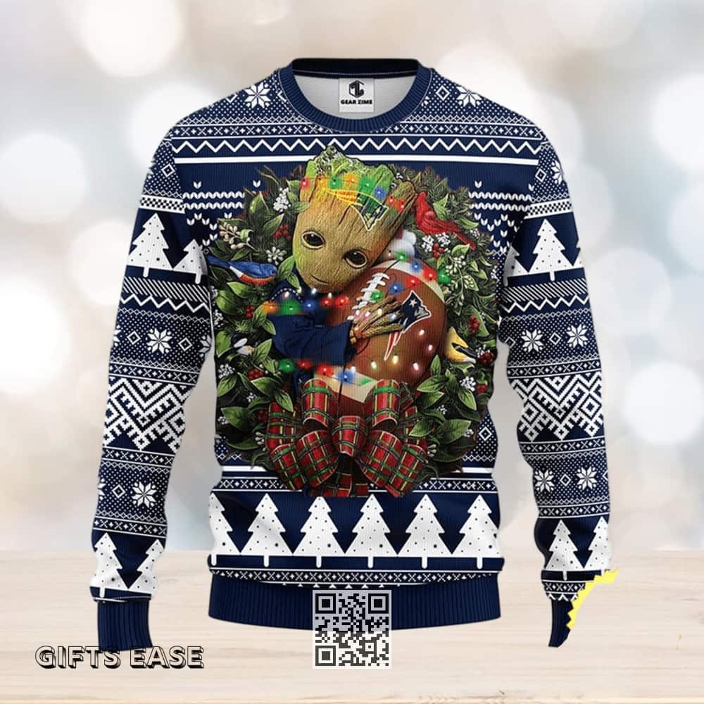 Groot Hugs NFL New England Patriots Ugly Christmas Sweater