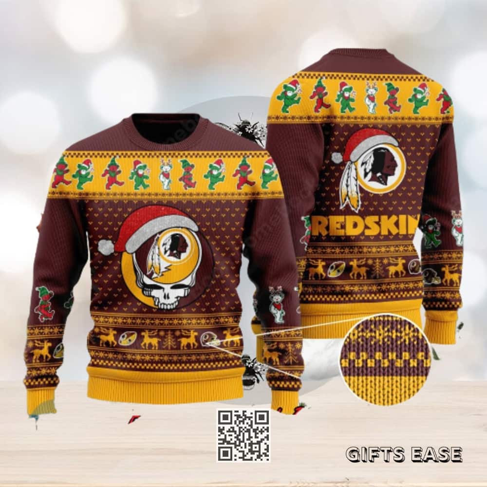 NFL Washington Redskins Ugly Christmas Sweater Grateful Dead Santa Hat