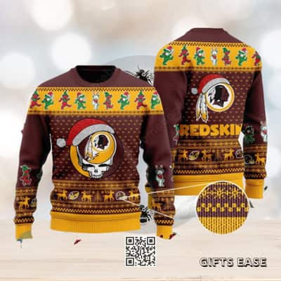 NFL Washington Redskins Ugly Christmas Sweater Grateful Dead Santa Hat