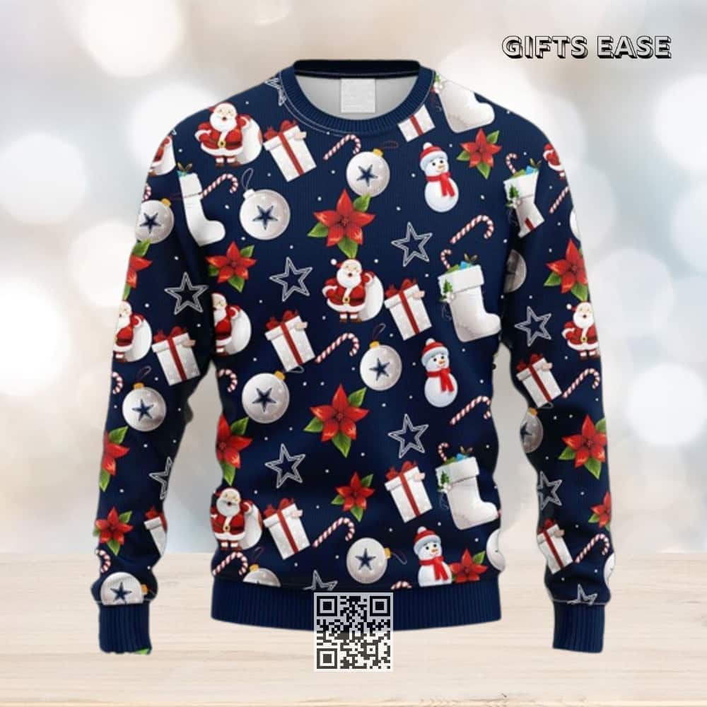 NFL Dallas Cowboys Ugly Christmas Sweater Santa Claus Snowman