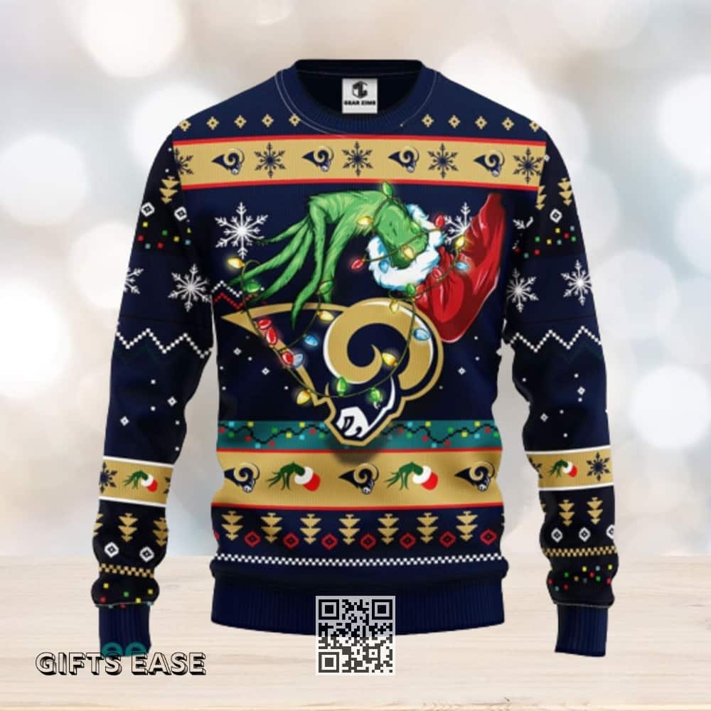 NFL Los Angeles Rams Ugly Christmas Sweater Funny Grinch Hand