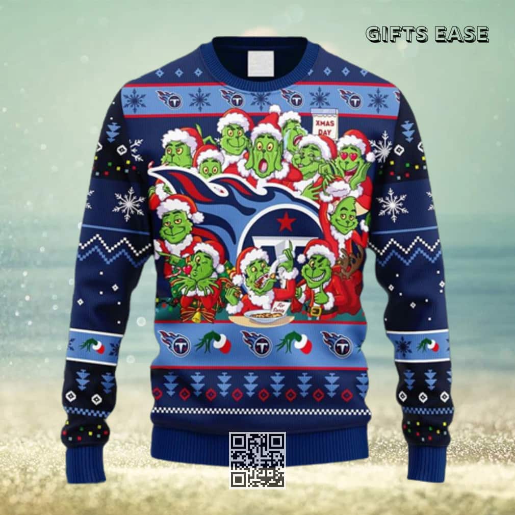 Navy Blue NFL Tennessee Titans Ugly Christmas Sweater Funny Grinch Face