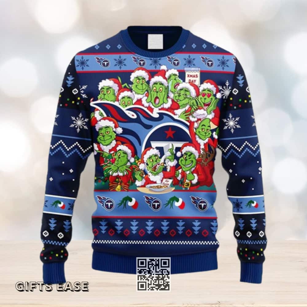 Navy Blue NFL Tennessee Titans Ugly Christmas Sweater Funny Grinch Face Navy Blue NFL Tennessee Titans Ugly Christmas Sweater Funny Grinch Face