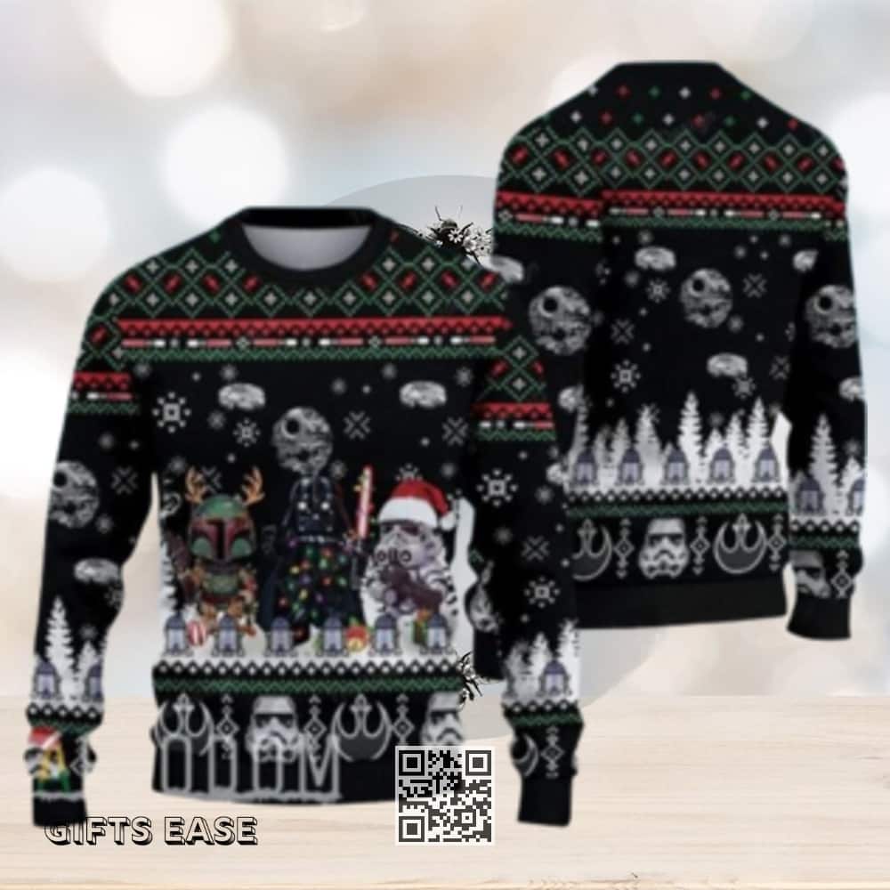 Black Star Wars Ugly Christmas Sweater Snowflake Pattern
