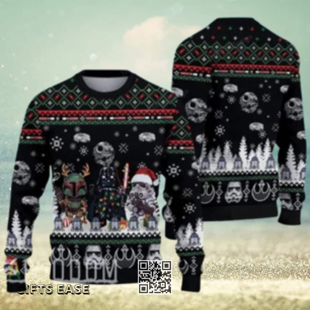 Black Star Wars Ugly Christmas Sweater Snowflake Pattern Black Star Wars Ugly Christmas Sweater Snowflake Pattern