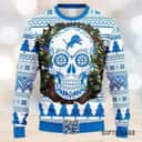 Blue White NFL Detroit Lions Ugly Christmas Sweater Skull Flower