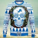 Blue White NFL Detroit Lions Ugly Christmas Sweater Skull Flower